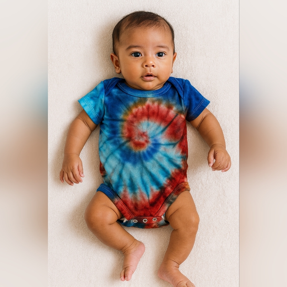 3-6 Month Tie Dye Short Sleeve Onesie Blue Brown Turquoise Spiral